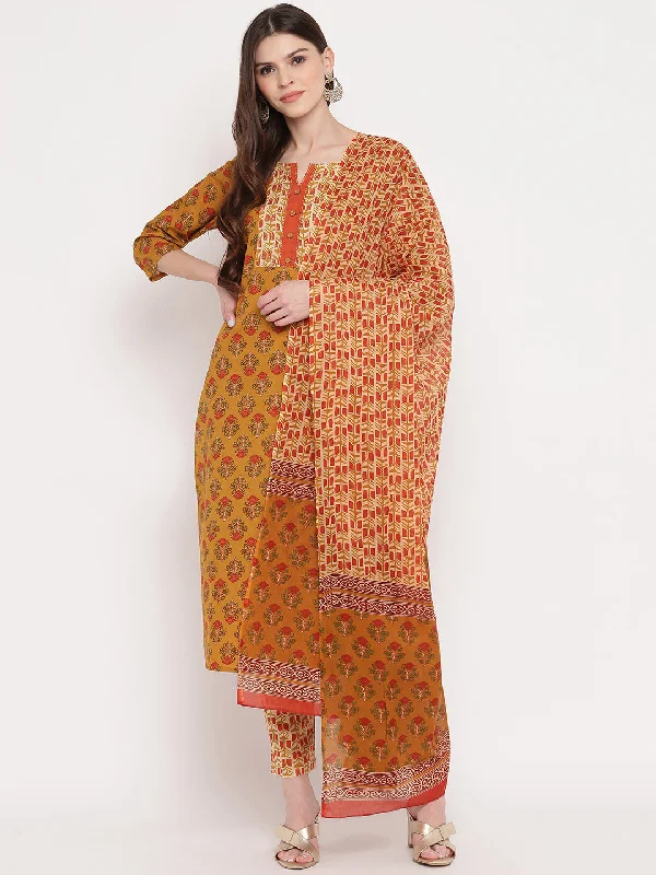 Comfortable And Casual Women's Yellow Floral Printed Kurta With Pants & Dupatta By Vbuyz (3 Pc Set)