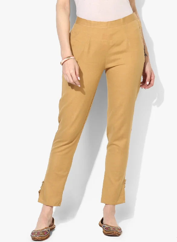 Celebrity Style Women's Khakhi Relaxed-Fit Pants With Elasticated Waistband - Noz2Toz