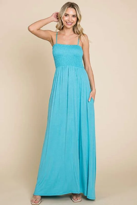 Celebrity Must-have Culture Code Full Size Smocked Cami Maxi Dress with Pockets