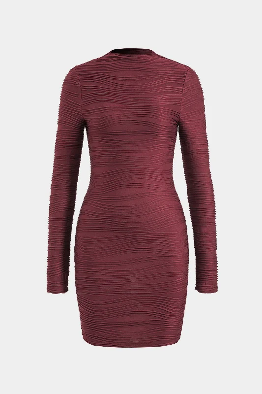 Must-have For Fashion Textured Mock Neck Long Sleeve Mini Dress