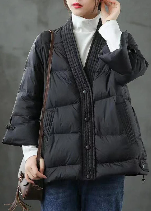 New Autumn And Winter Styles Black  V Neck Button Thick fashion Winter Duck Down Jackets