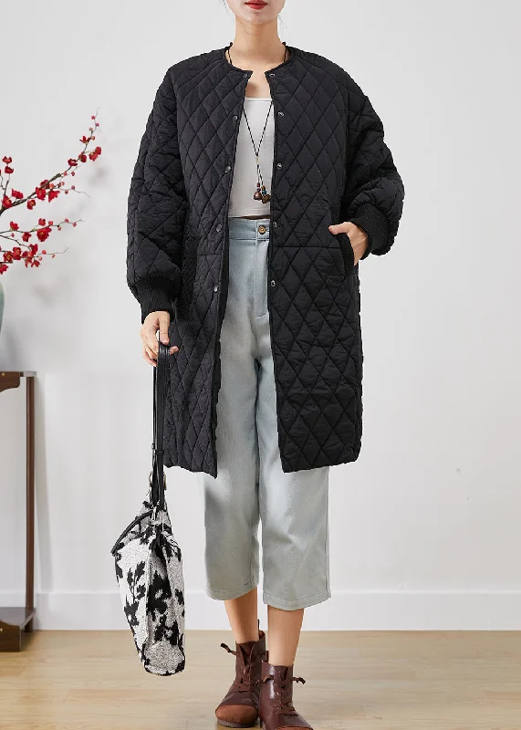 Casual And Comfortable Black Plaid Fine Cotton Filled Winter Coats Oversized Thick Winter