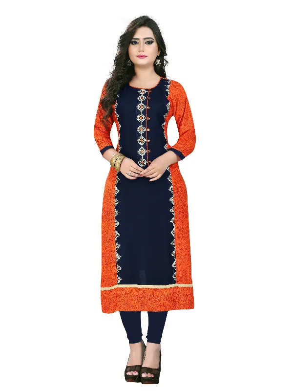 Spiritual Vitality Women's Orange & Blue Rayon Kurta By Vbyuz (1Pc)