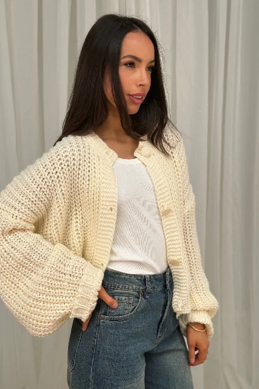 End Of The Year Lila Chunky Knit Cardigan In Cream