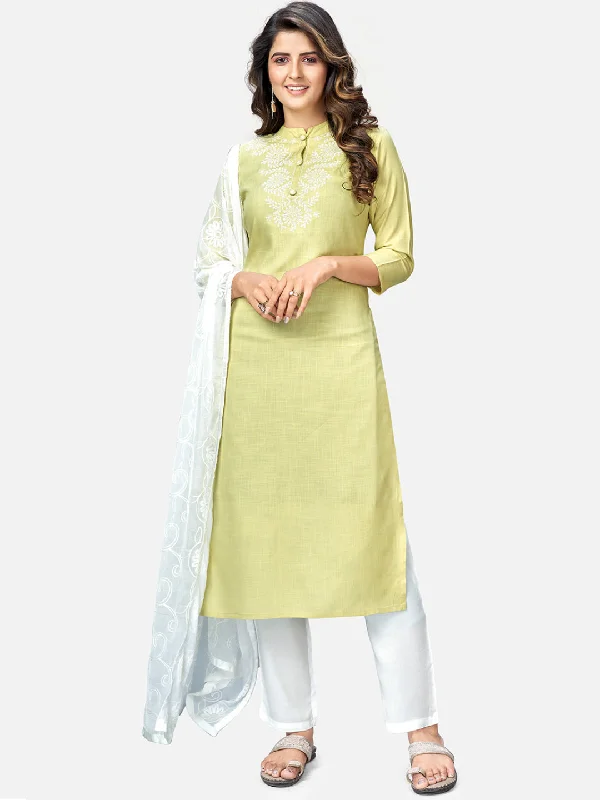 Retro Prints Women's Lime Green Kurta With Pant & Dupatta By Vbuyz (3Pcs Set)