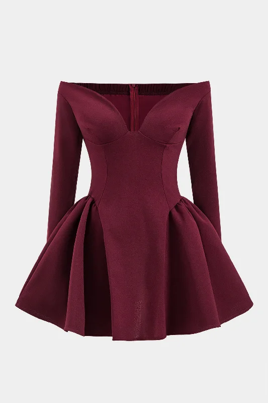 Sweet Style Off Shoulder Long Sleeve Mini Dress