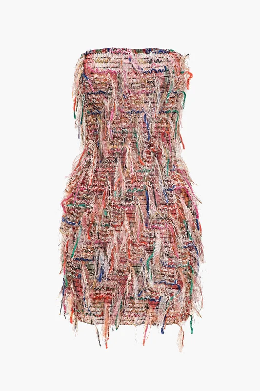 Autumn Selection Fringe Mesh Strapless Mini Dress