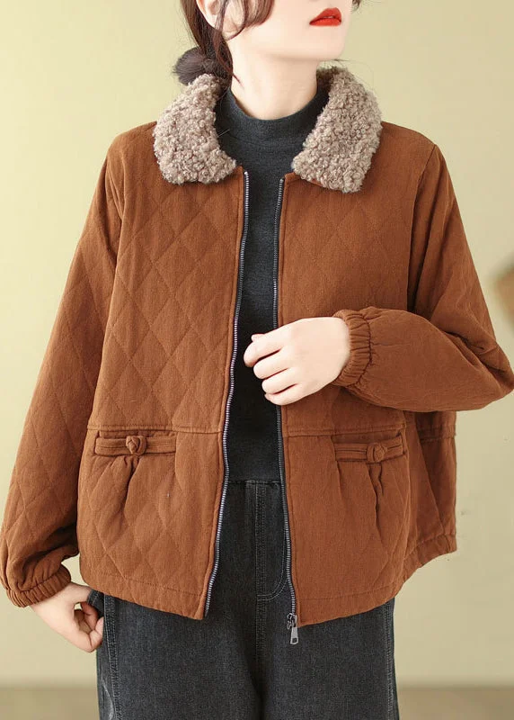 French Style New Caramel Zip Up Teddy Faux Fur Patchwork Cotton Filled Parka Winter