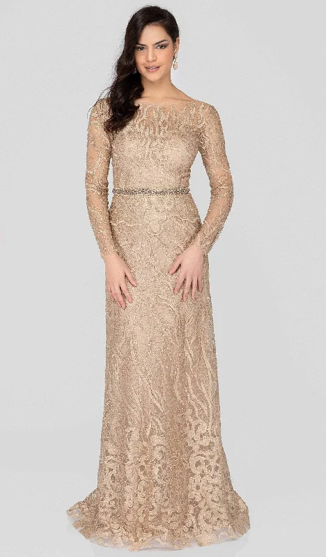 Comfortable Fashion Terani Couture - 1913E9229 Embellished Lace Long Sleeve A-line Dress