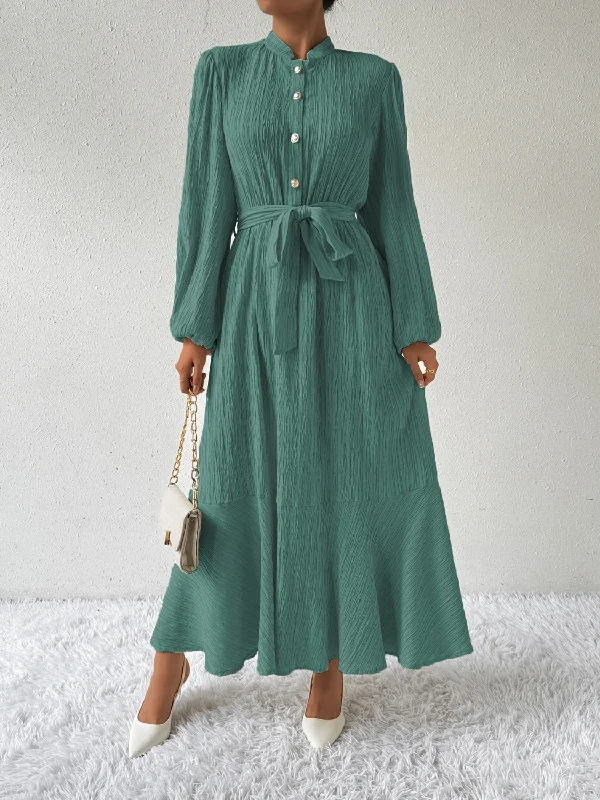 Fashion Classic Tie Waist Long Sleeve Dress