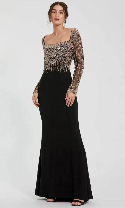 Elegant And Charming Mac Duggal 2256 - Sheer Sleeve Beaded Top Evening Dress