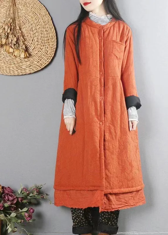 Sports And Leisure Orange Patchwork Fine Cotton Filled Winter Coats Button Lace