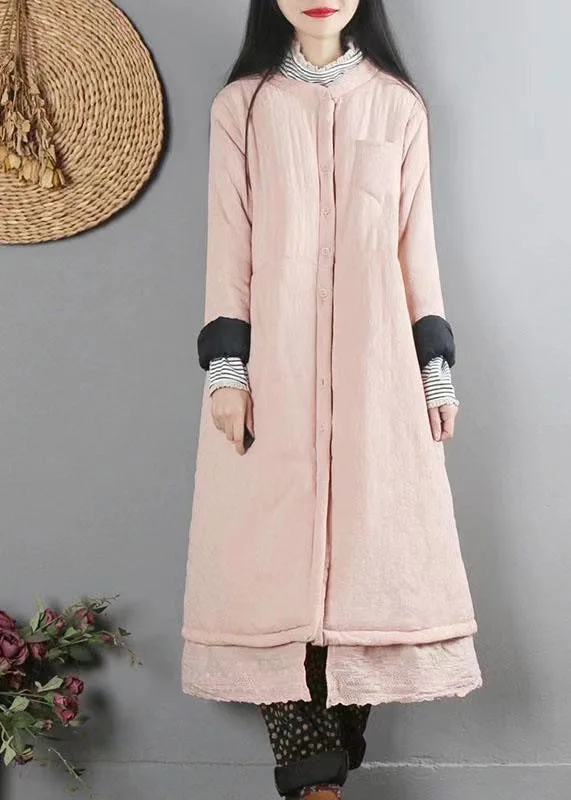 Exquisite Tailoring Handmade Pink Pockets Patchwork Fine Cotton Filled Coats Winter