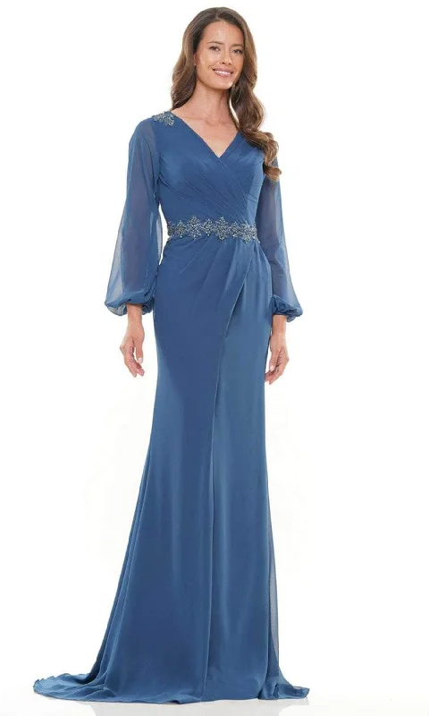 Simple And Comfortable Marsoni by Colors MV1273-1 - V-Neck Long Sleeve Long Gown