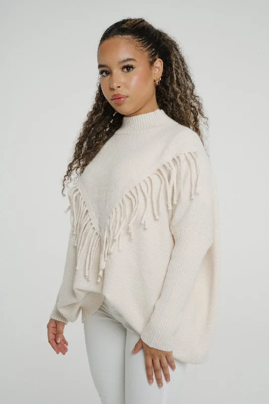 Fashionable Prints Ivy Fringed Jumper In Cream