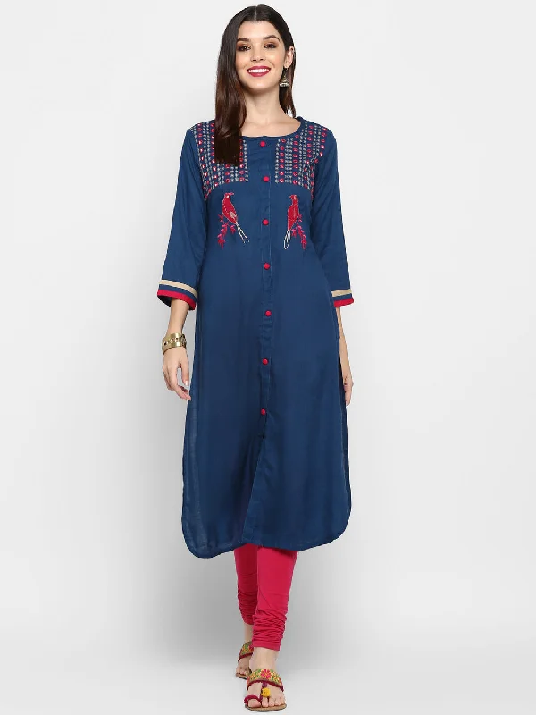 Classic Style Women's Dark Blue Rayon Kurta By Vbuyz (1Pc)