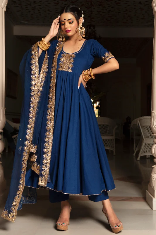 Elegant Design Women's Blue Anarkali suit with Dupatta by Pomcha Jaipur- (3pcs set)