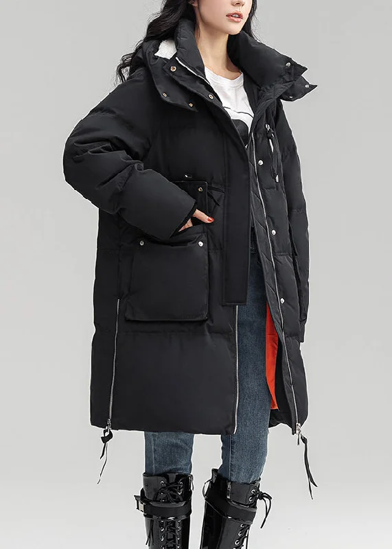 High-quality Styles Black Pockets Patchwork Duck Down Down Coat Zip Up Long Sleeve