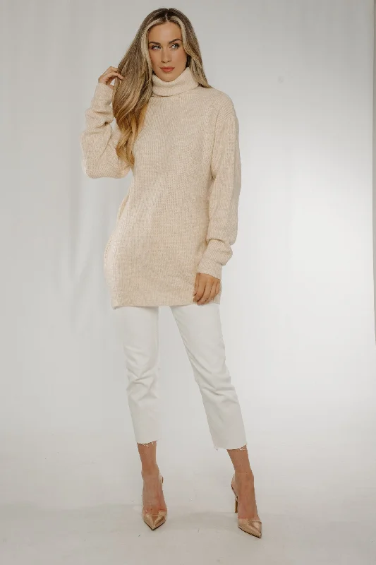 Sports Trend Ella Knit Polo Neck Jumper In Neutral