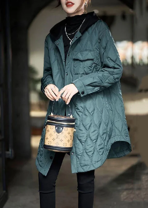 Comfortable Fashion Plus Size Peacock Green Hooded Pockets Cotton Filled Women Coats Winter