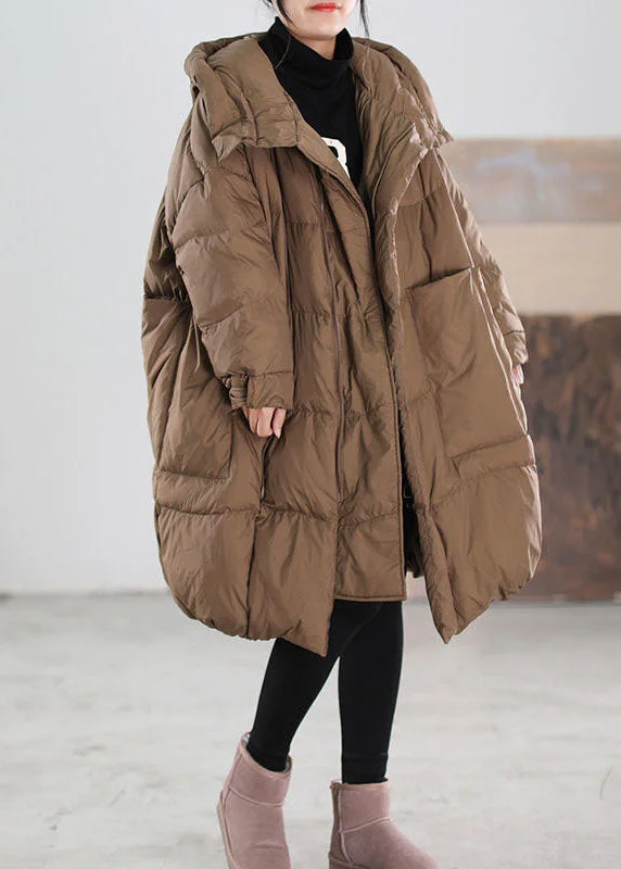 European And American Style Plus Size Chocolate Hooded Oversized Big Pockets Duck Down Down Coats Winter