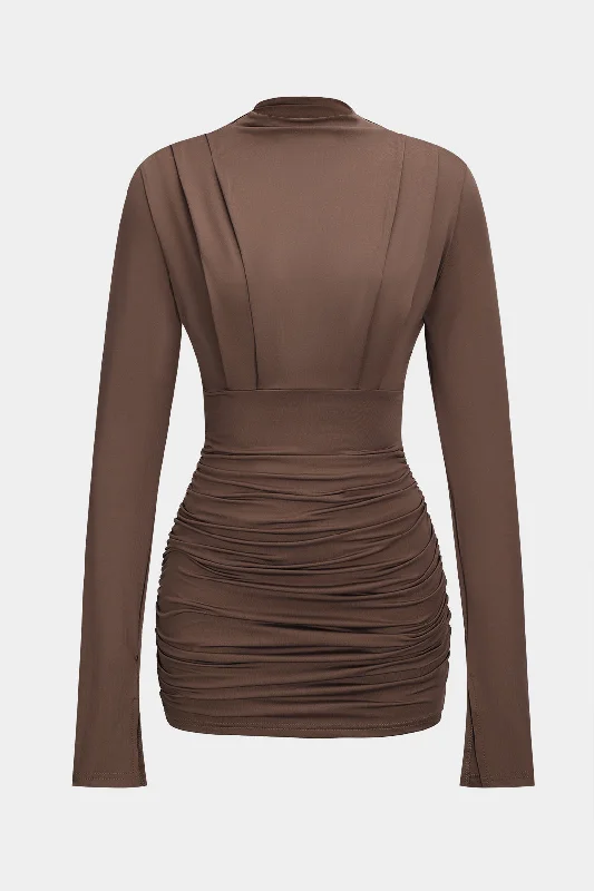 Luxury And Elegant Ruched Long Sleeve Mini Dress