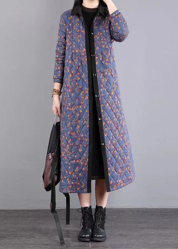 Double-sided Wear Purple Print Patchwork Fine Cotton Filled Coats Peter Pan Collar Winter