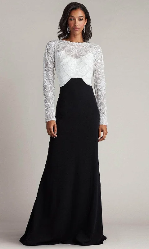 Fashionable And Fashionable Tadashi Shoji CFK24424L - Pearl Embellished Long Sleeve Evening Gown