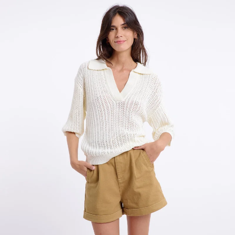 Feminine Charm SIBEL SHORT SLEEVED JUMPER (CREAM)