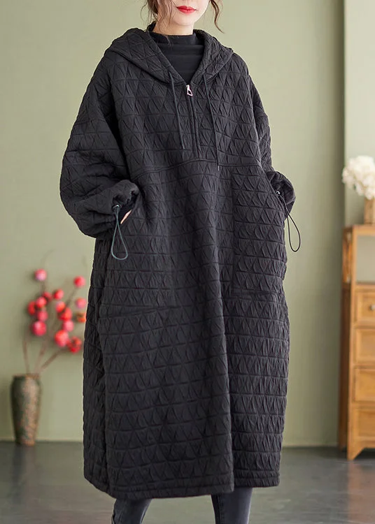 New Products Plus Size Black Hooded Patchwork Fine Cotton Filled Dresses Winter