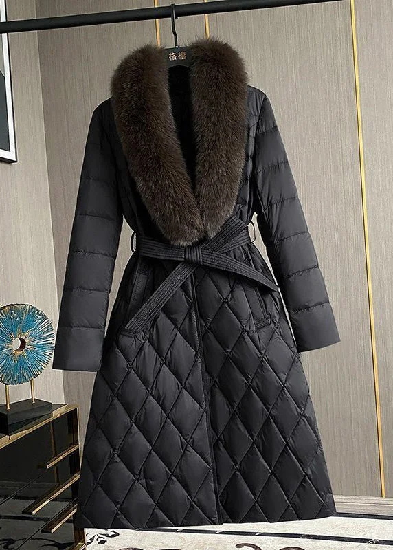 Comfortable And Cold-proof Women Black Fox Collar Slim Fit Duck Down Puffers Jackets Winter