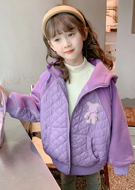 Creative Prints Boutique Purple Hooded Pockets Fine Cotton Filled Kids Girls Coat Winter