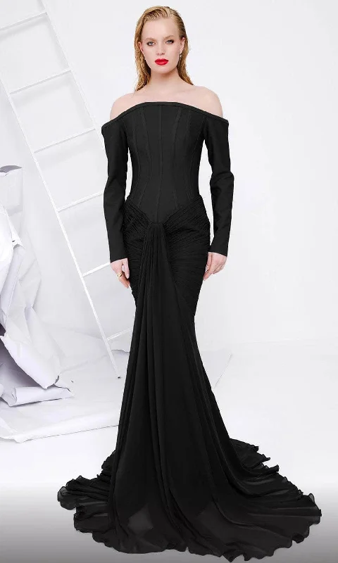 Fashion Classic MNM Couture B1112 - Long Sleeve Corset Evening Gown