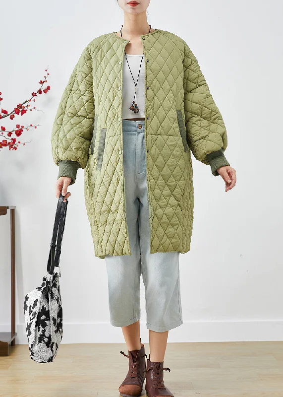 Feminine Charm Plus Size Green Oversized Plaid Fine Cotton Filled Womens Parka Winter