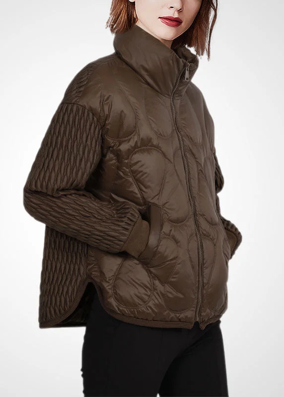 High-end Customization Casual Chocolate Stand Collar Zip Up Thick Duck Down Jackets Winter