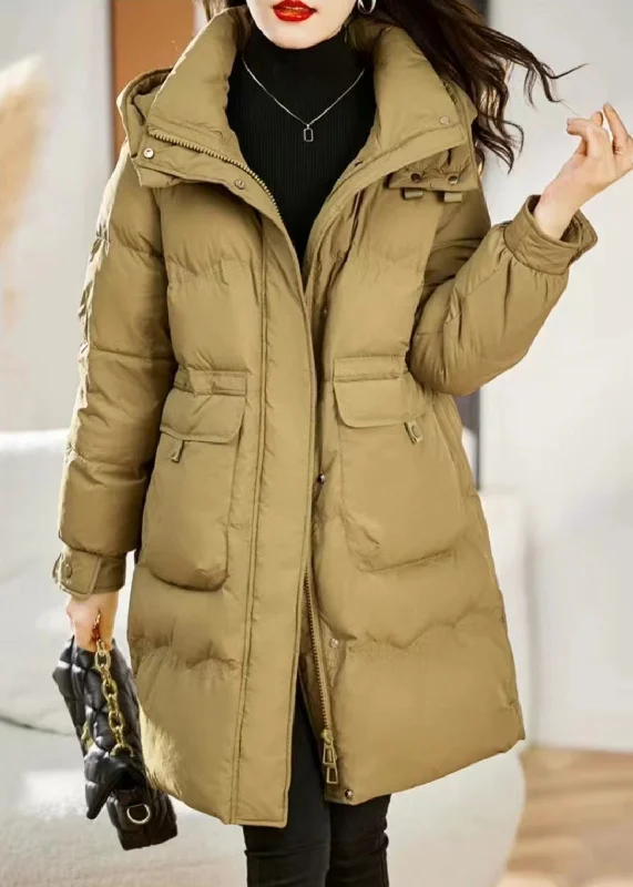 Warm Atmosphere Stylish Yellow Hooded Pockets Patchwork Fine Cotton Filled Coat Winter