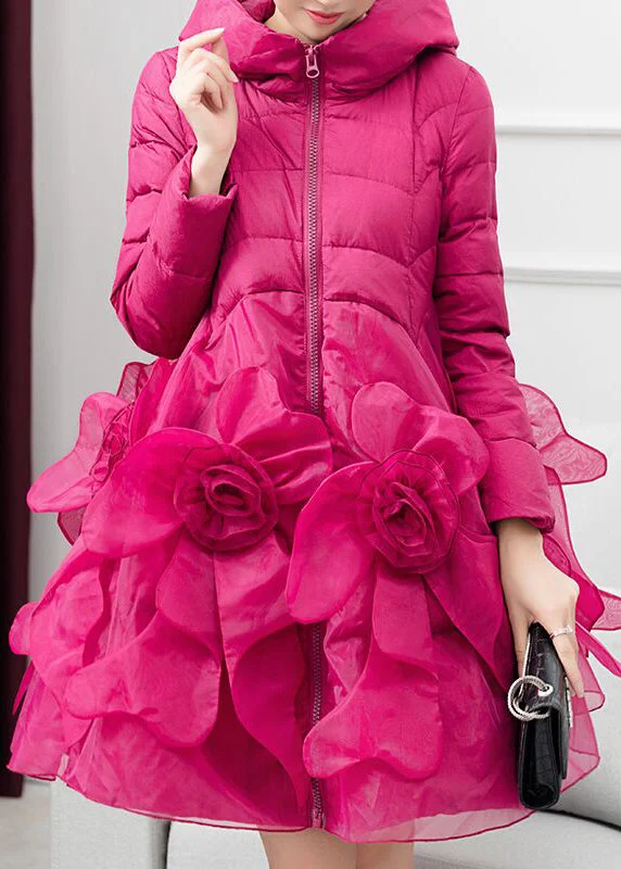 High-end Customization Italian Rose Hooded Pockets Floral Patchwork Duck Down Winter Coats