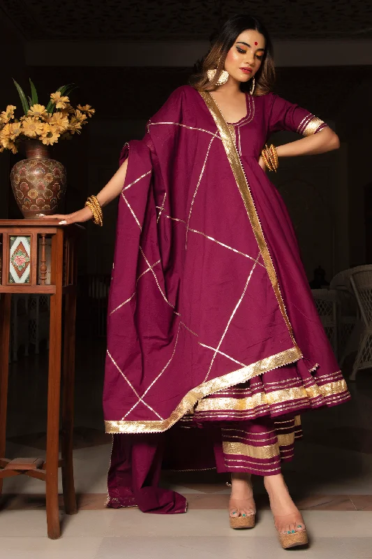 Spiritual Vitality Women's BURGUNDY PURE COTTON ANARKALI SET - Pomcha Jaipur