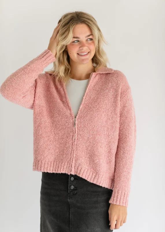 Comfortable Mind Pink Soft Zip Up Cardigan - FINAL SALE