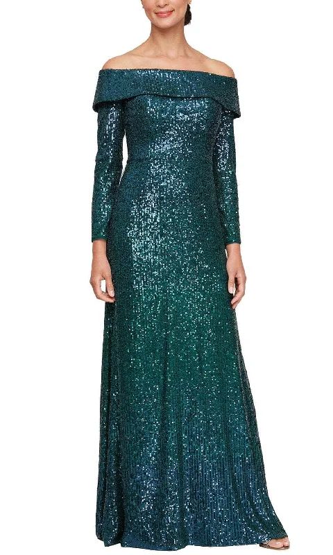 Exclusive Customization Alex Evenings 8196947 - Long Sleeve Off-Shoulder Evening Gown