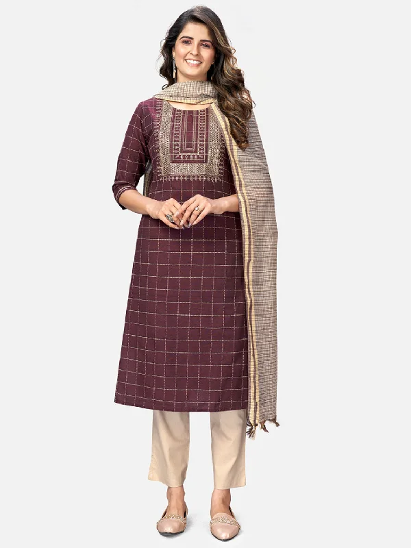 Elegant And Casual Women's Purple Cotton Kurta With  Pant & Dupatta By Vbyuz (3Pcs Set)