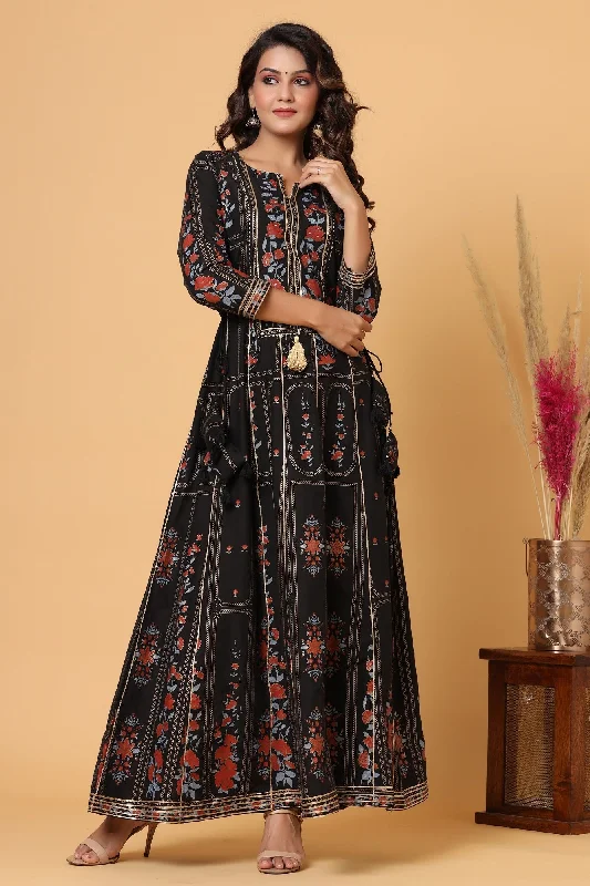 Comfortable Series Women's Black Embellishment Printed Anarkali Kurta - KAAJH