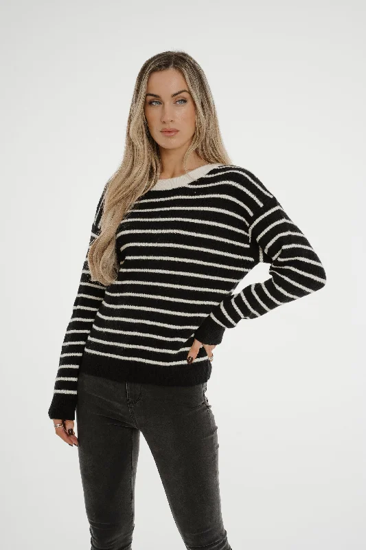 Fresh And Capable Julia Bow Stripe Jumper In Black Mix