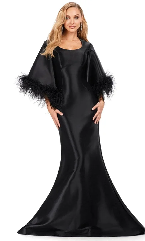 New Season Series Ashley Lauren 11381 - Feather Trimmed Trumpet Gown