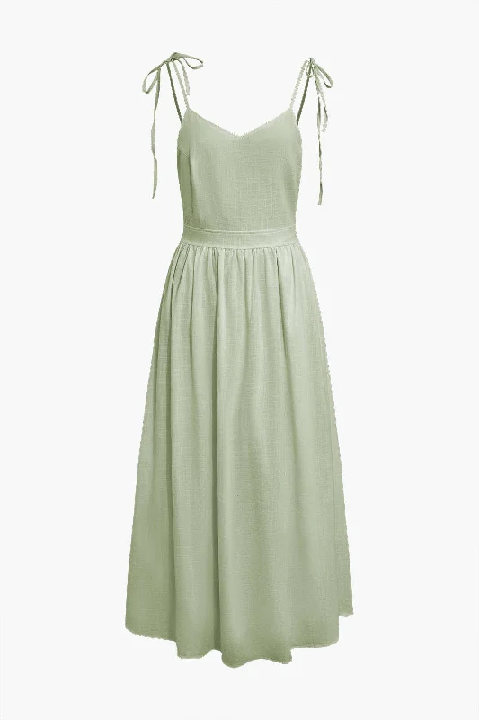 Fresh And Capable Tie Strap Backless Pleated Maxi Dress