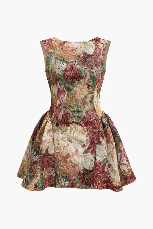 British Fashion Jacquard Ruched Sleeveless Mini Dress