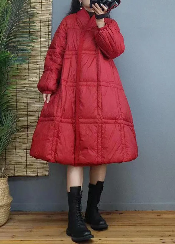 Unique Prints Women Red Button Patchwork Duck Down Long Coat Winter