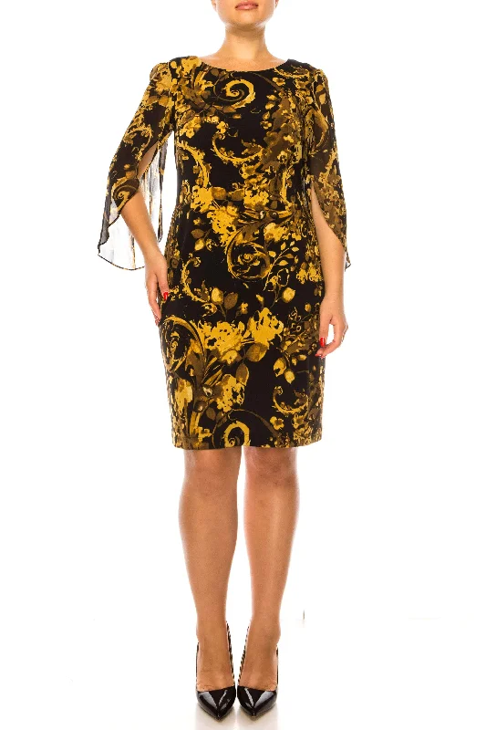 Casual And Comfortable Connected Apparel TCC97727 - Sheer Sleeve Floral Printed Formal Dress