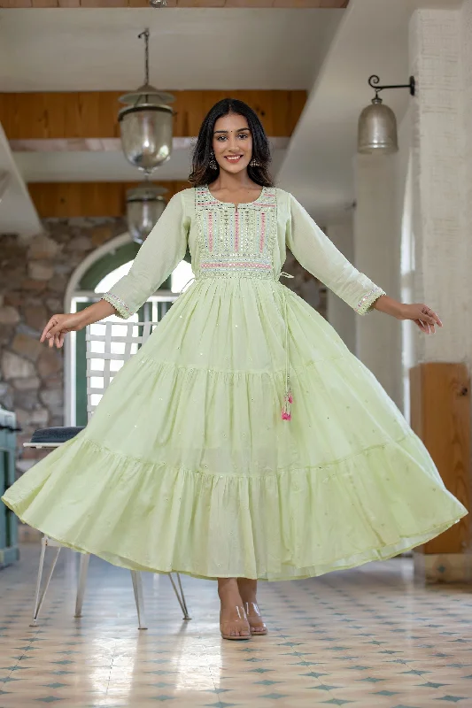 Fresh And Capable Women's Green Mirror Embellishment Anarkali Kurta - KAAJH