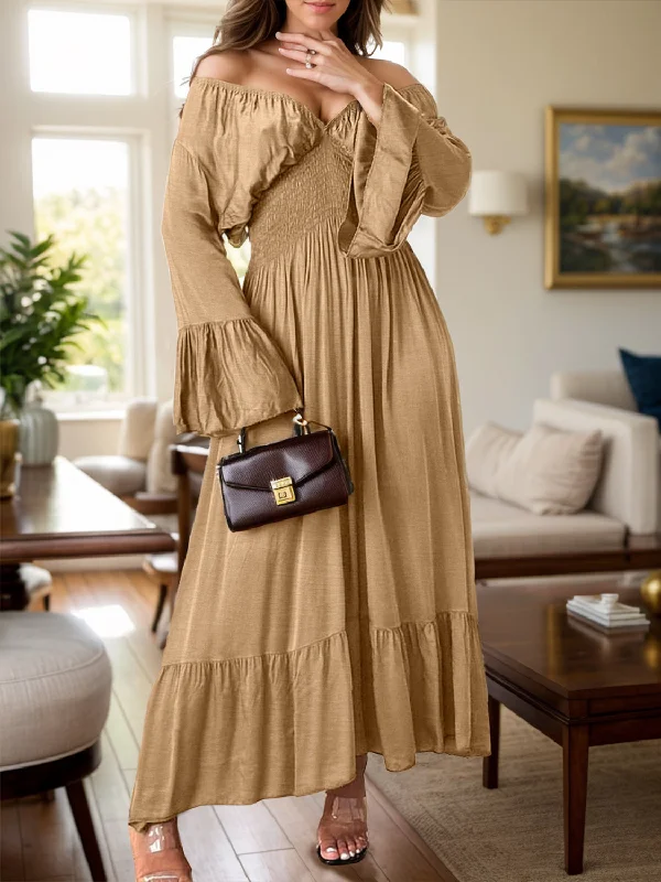 Comfortable Mind Smocked Flounce Sleeve Maxi Dress